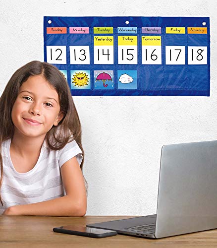 Carson Dellosa 25" x 12.75" Weather and Classroom Calendar Pocket Chart, Visual Schedule of Days of The Week, Dates, and Outdoor Conditions, Circle Time Learning Center and Homeschool Supplies - Image 6