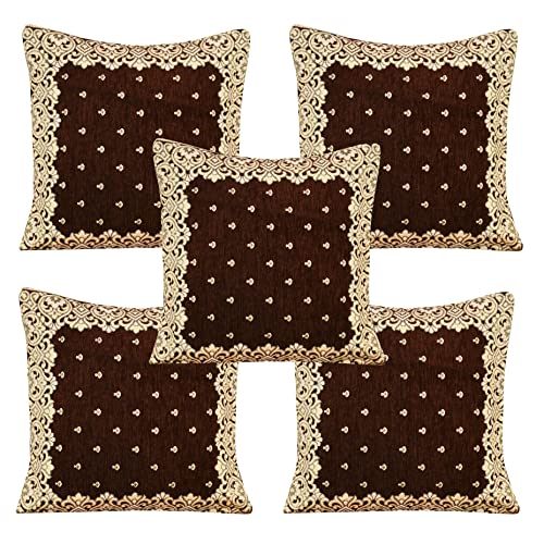 Image of Premium 5 Seater Printed Sofa Cover Set with Arm Covers and Cushion + Table Cover, 3,1,1 Seater 16 Pieces Sofa Back Slip Panels, Premium Stylish Slip Cover Protector, Coffee (Pack of 18)
