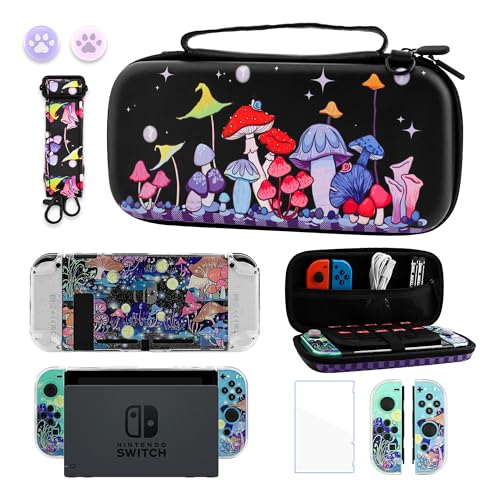 Étui de transport Nintendo Switch champignon magique avec coque pailletée et bandoulière