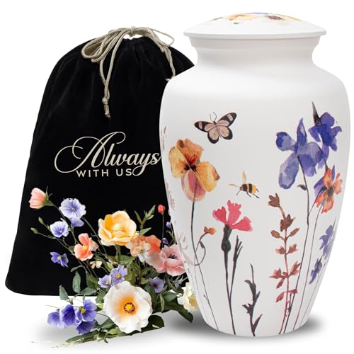 Always with Us Cremation Urns for Human Ashes Adult Female | Human Urn for Ashes for Women | Decorative for Cremation, Funeral, Burial, Home | Handcrafted Large Size - Wildflower