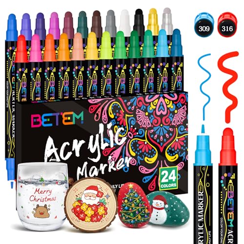 Betem 24 Colors Dual Tip Acrylic Paint Markers, Fabric...