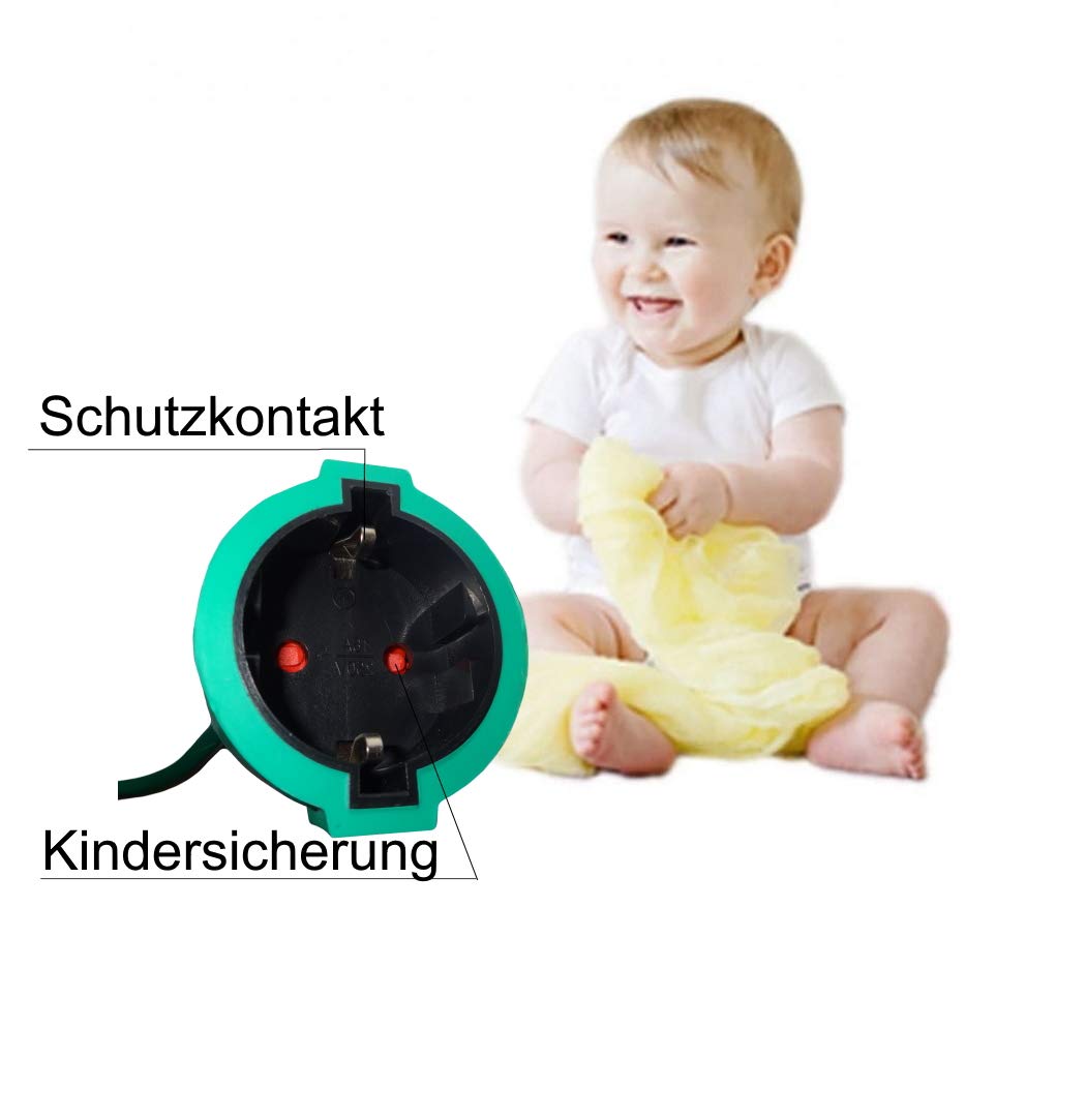 Prolunga Schuko con cavo di alimentazione IP44 fino a 3500 Watt adatta per giardino e per esterni, di alta qualità, 20 metri, colore verde