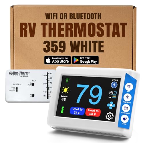 MICRO-AIR EasyTouch Digital RV Thermostat Replacement - Programmable and Reliable - WiFi and Bluetooth Enabled - Replacement Thermostat Compatible with Dometic Duo-Therm Analog (359 White)