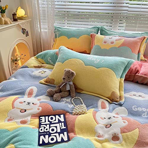 Cinyana Bunny Duvet Cover Set Fluffy Duvet Cover Kawaii Cartoon Comforter Cover Moon And Star Duvet Cover Queen Bedding Set(Moon Bunny,Queen) #TOP5
