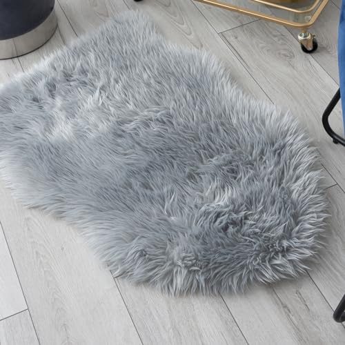 A.Unique Home Luxurious Faux Fur Sheepskin LIGHT GREY Rug - 1200GSM Softness for Cosy Comfort (90cm x 60cm)