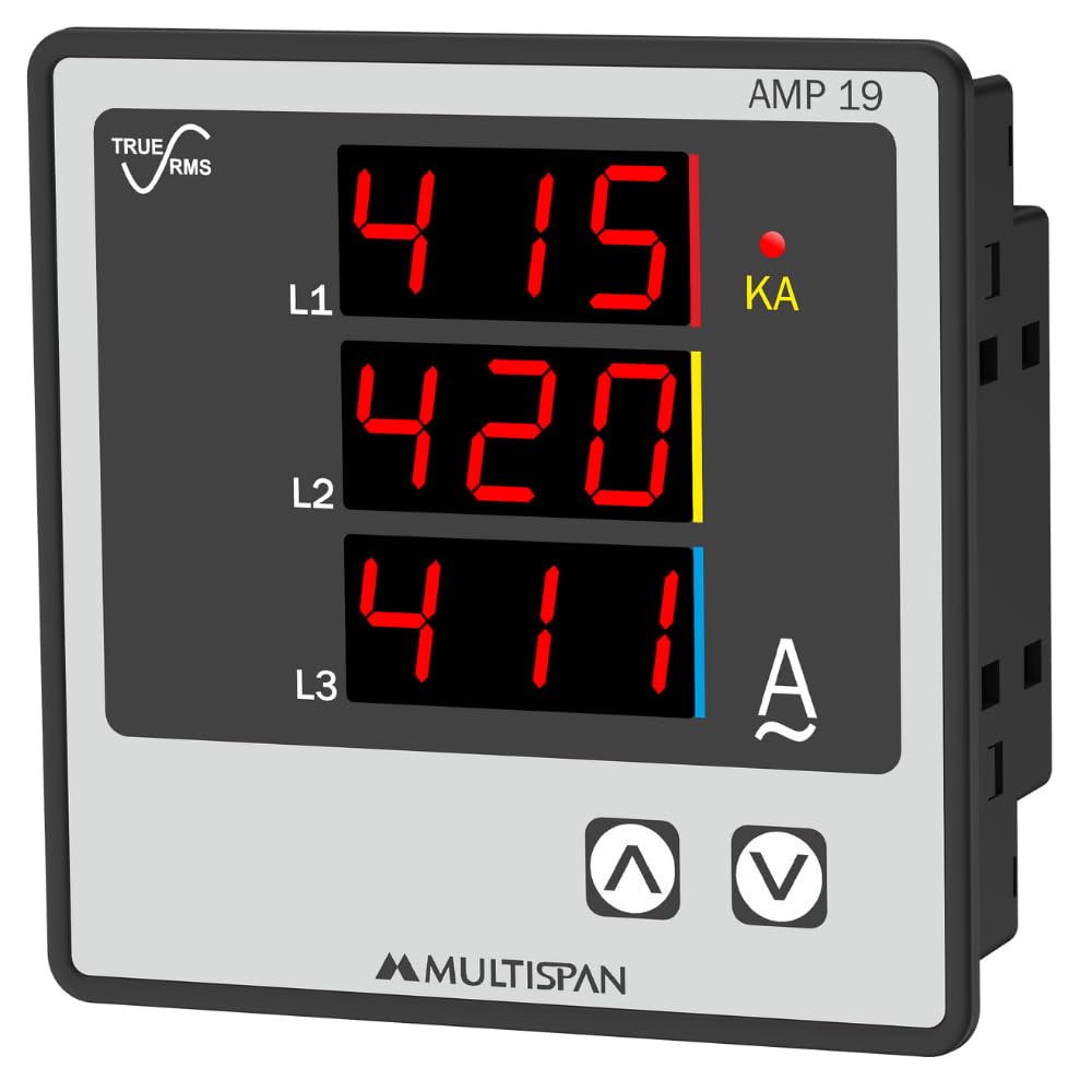 Multispan AMP 19 3-Phase Ampere Meter 3-Digit 3-Line Display 96 X 96 X 43 for Industrial Use