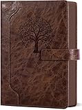 CAGIE Lined Leather Journal for Writing, A5 Vintage Tree Debossed Notebook with Magnetic Closure, 256 Pages Hardcover Diary with 100 GSM Thick Paper, Daily Journal for Women Men Work School（Brown）