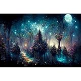 Riivvdise Mystical Dark Forest Aquarium Background Fantasy Glowing Neon Light Forest World Terrarium Background Mysterious Foggy Forest with Path Fish Tank Background Forest Aquarium Backdrop 30x12in