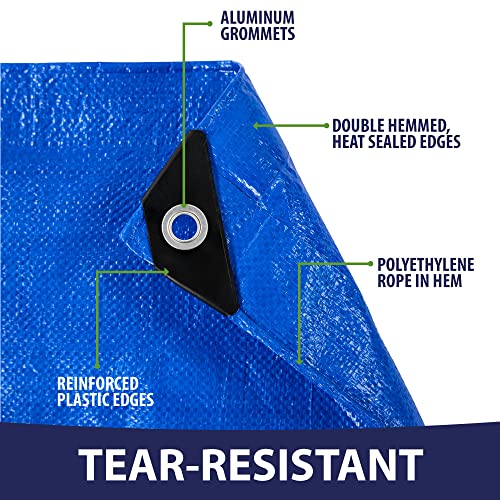 Rugged Rhino All Weather 100% Waterproof Heavy Duty Tarp, 5 Mil UV Temperature Resistant Tarps, High Durability Multipurpose Cover, for Home Outdoor Patio Winter Leaf Camping, 10x20 1 Pack Blue