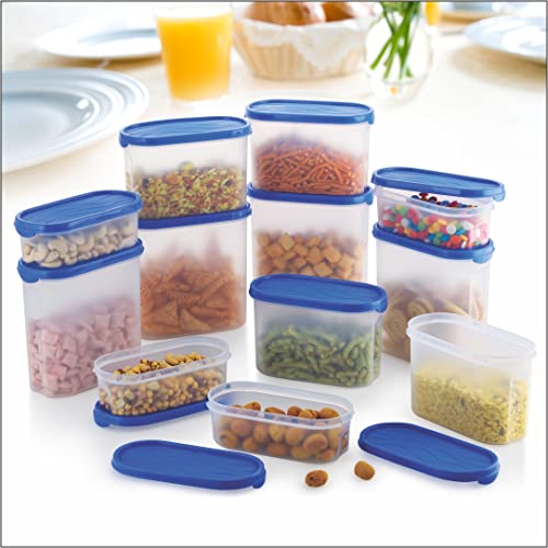 Image of MODWARE Multipurpose Air Tight Plastic Containers Food Grade BPA Free Oval Storage Box for Modular Kitchen, Stackable Containers for Fridge Cereals, Pulses, Snacks, Flour - Set of 12