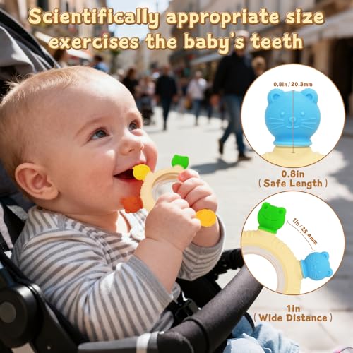 Baby Teething Rings Rattle Toys - BPA-Free Silicone Teether for 0-24 Months Infants & Toddlers, Safe Soft Chew Toys with Rattle Sound, Essential Teething Relief for Babies - image 4