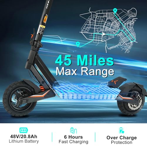 Image of Electric Scooter Adults 1600 /4000 /6000W Motor 50 Miles Long Range & 40 /45 /50 MPH Top Speed 10 inch Off Road Tire Folding E-Scooter 60V /48V 20.8AH Battery Kick Scooter with Detachable Seat for Commuter