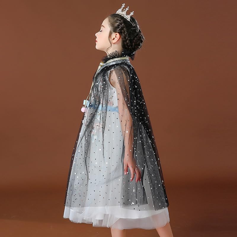 Image of Princess Cape for Girls - Colorful Sequin Cloak with Crown and Wand for Birthday, Halloween, Fancy Dress & Carnival