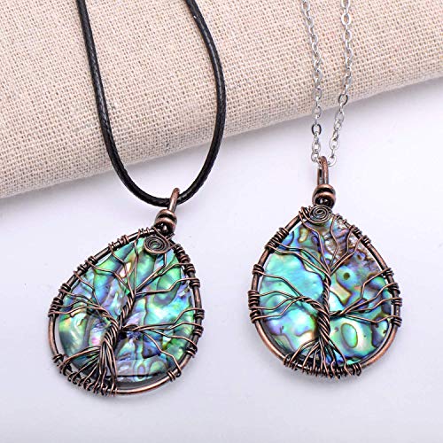 Tree Of Life Hand Wrapped Abalone Shell Drop Pendant Necklace For Women #TOP1