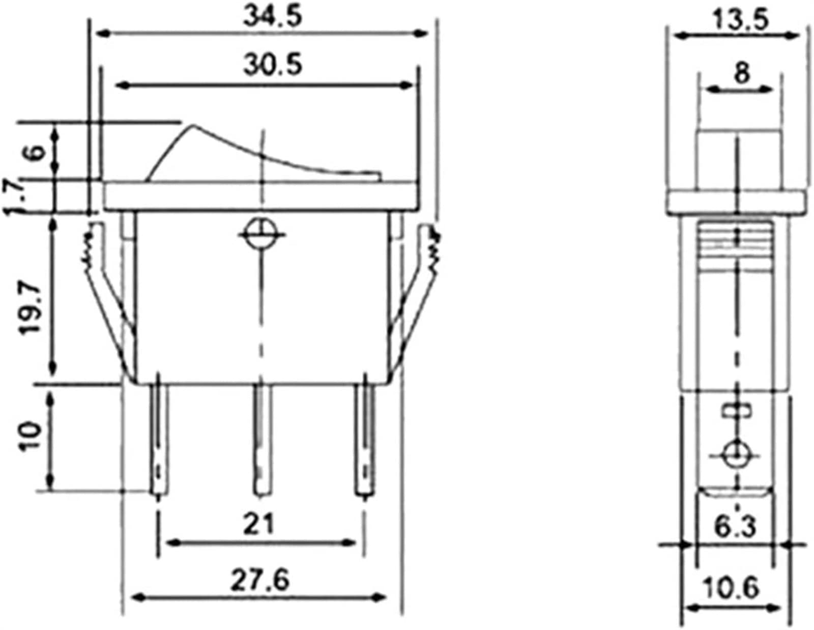 Alternar encendido-apagado, interruptor, interruptor basculante 20 piezas 50 piezas KCD3 30 * 13 mm SPST 3PIN 15A 250V Posición de encendido / apagado Interruptor basculante de barco a presión con luz