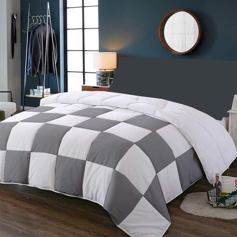 Image of ARLinen Comforter Blanket 300 GSM rajai,Rajai Double Bed, Giza Cotton Heavy Double Bed Blanket for Winter Quilt, Duvet for All Season Light Grey & White