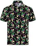 Men's Shirt Purple Gold Green Fleur De Lis Beads Golf Polo, Beaded Fleur De Lis-Black, Large