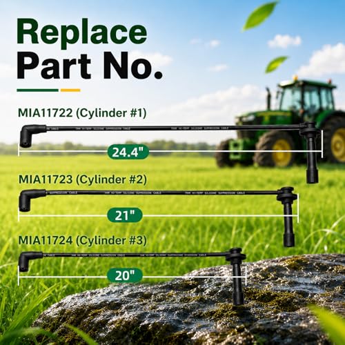 Image of Spark Plug Wire Kit Compatible with John Deere 825i & 825i S4 - 3-Piece Set (MIA11722, MIA11723, MIA11724) - Copper Core - Tractor Spark Plug Wires