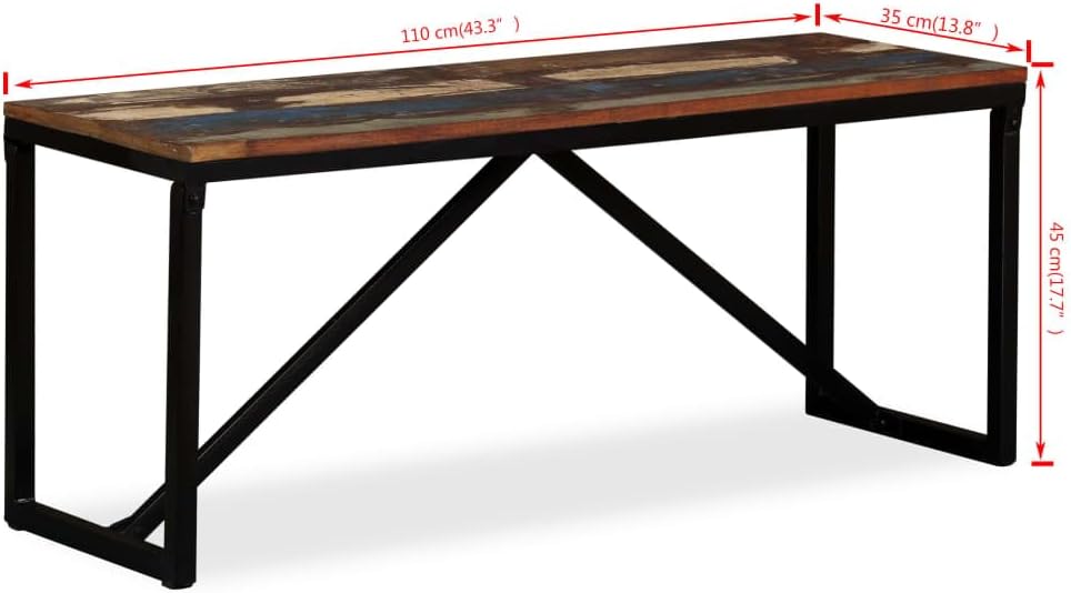 vidaXL Dining Bench, Entryway Bench with Steel Legs, Table Bench for Living Room Bedroom Dining Room Entrance, Solid Reclaimed Wood