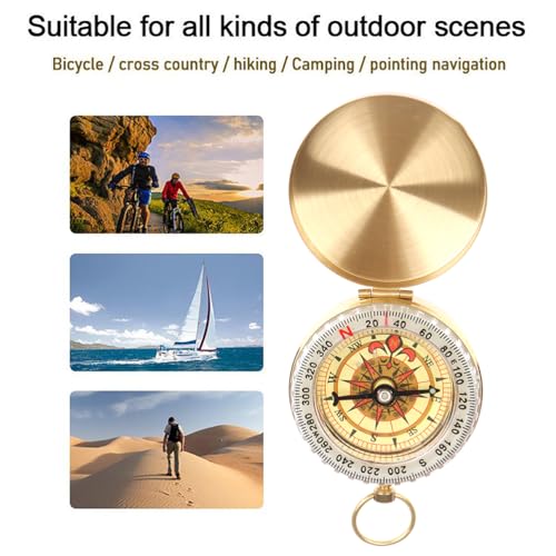 Brújula portátil de bolsillo de latón dorado para camping miniatura 5