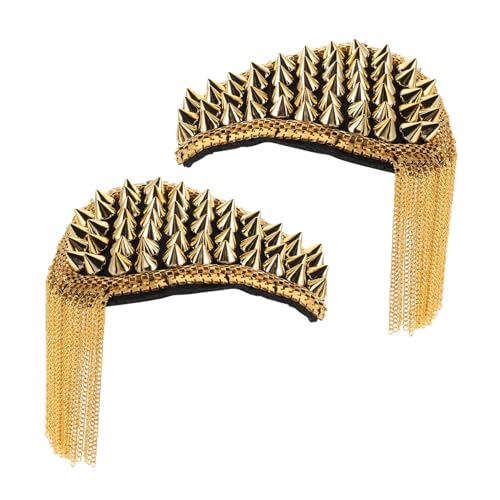 Didiseaon 2Pcs Retro Metal Tassel Shoulder Epaulettes with Rivet Accents Stylish Badge for Costumes DIY Fashion Creations Unisex Design for Long Term Wear Golden