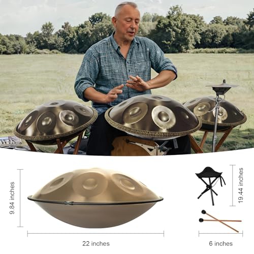 Handpan Drum 22 Inches D Minor Kurd, 432Hz 10 Notes Hand Drum Instrument, Premium Steel Drum, Handpan Instrument for Adults (Gold) - Thumbnail 5