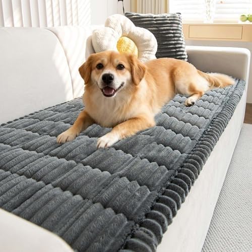 Copridivano trapuntato per animali domestici, antiscivolo, lavabile, morbido, non perde peli, antigraffio e resistente ai capelli, per cani e gatti (grigio scuro, 61 x 150 cm)