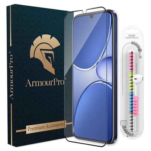 Image of ArmourPro Military-Grade Tempered Glass for Realme P4 Lite - 9H Anti Scratch, Edge-to-Edge Coverage, HD Clarity, Smooth Touch, Case Friendly, Easy Installation Kit with Cable Protector