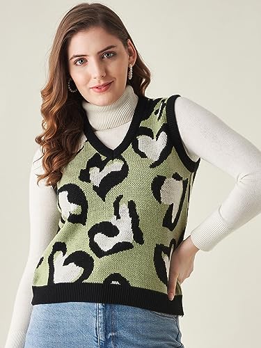 Image of Modeve Printed V Neck Sleeveless Sweater for Women||Winterwear||