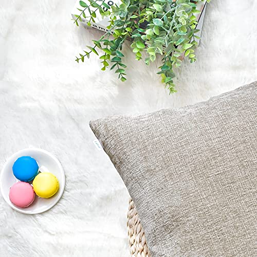 Image of CaliTime Pack of 2 Cozy Throw Pillow Covers Cases for Couch Sofa Home Decoration Solid Dyed Soft Chenille 12 X 12 Inches Light Taupe