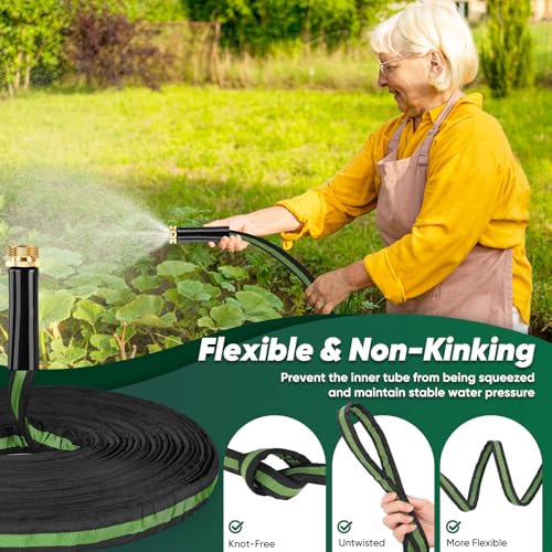 Image of Garden Hose 100ft Lightweight, Non-Expanding, Leak-Proof Metal Connector, No-Knot No-Tangle, Easy to Store and Carry, Wear-Resistant, 3 /4GHT Flexible Water Hose for Yard, Outdoor (Black Green)