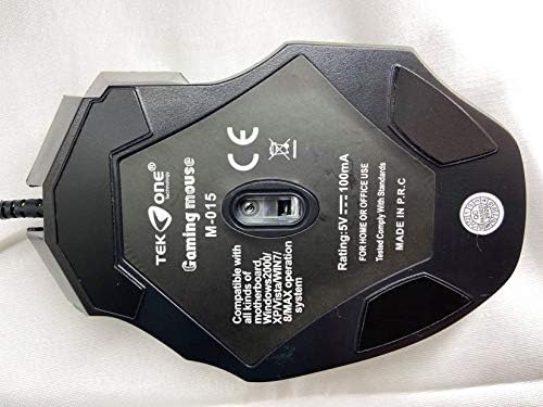 Bottom view of TEKONE 7D Gaming Mouse showing model number and compatibility