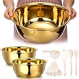 Baderke 7 Psc Gold Mixing Bowls Set 13.4 Inches 8 Qt Large Stainless Steel Prep Bowl with Spatula Basting Brush Egg Whisk &10 Measuring Spoons for Baking Kitchen Mixing Serving Storage