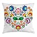 Ambesonne Polish Folk Art Throw Pillow Cushion Cover, Folkloric Slav Motif Graphic Shape as Heart with Colorful Spring Flowers, Decorative Square Accent Pillow Case, 16