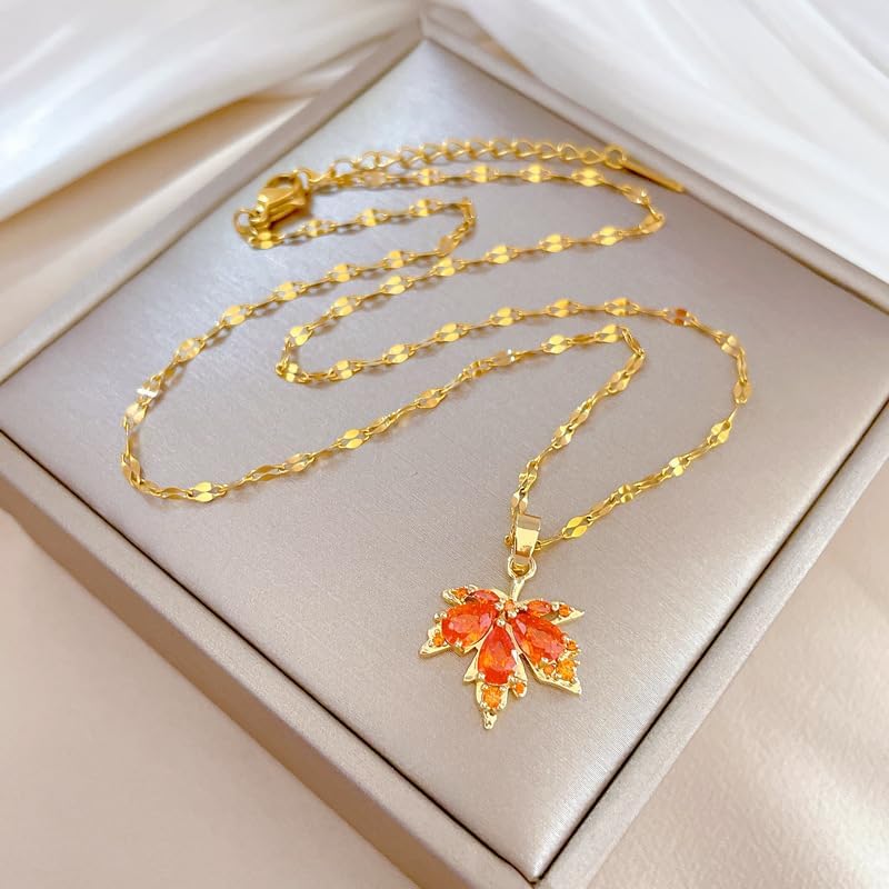 Dainty Maple Leaf Pendant Necklace for Women - Simple and Elegant Crystal Chain with Rhinestone Maple Leaf Pendant Necklace ,Perfect Fall Jewelry Gift for Wedding, Prom, Thanksgiving and Autumn - Image 6