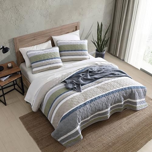 Image of Eddie Bauer - Full /Queen Quilt Set, Cotton Reversible Bedding Set with Matching Shams, Lightweight Home Decor for All Seasons (Salmon Ladder Beige, Full /Queen)
