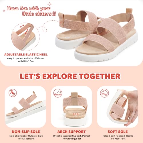 Image of shoeslocker Girls Sandals Summer Shoes Open Toe Elastic Back Strap Sandals Flat for Little Kids Big Kids