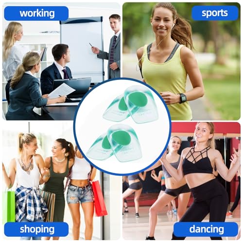Image of Gel Silicone Heel Cups /Pads - 2 Pair Heel Lifts for Plantar Fasciitis,Heel Pain Shoe Inserts Heel Protectors,Achilles Tendonitis (Green, Large)