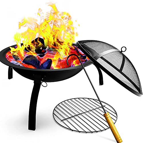 Brasero D'extéRieur - Avec Grille Tisonnier Et Couvercle Brasero De Jardin Chauffage à Charbon De Bois Foyer Basics BraséRo Pliant Portable Pour Terrasse Patio Cour-55 Cm Cover