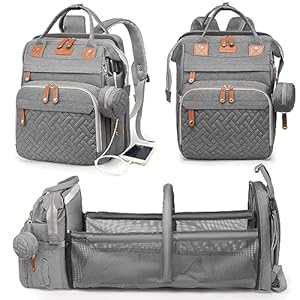 Baby Diaper Bags with Changing Station, Waterproof Diaper Bag Backpack for Moms Dads with USB Charging Port, Baby Shower Gifts, Large Capacity diaper backpack, Grey