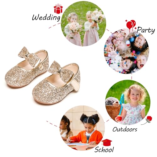 Image of PHIRAMIN Toddler Flower Girl Dress Shoes - Little Girl Mary Janes Flats Wedding