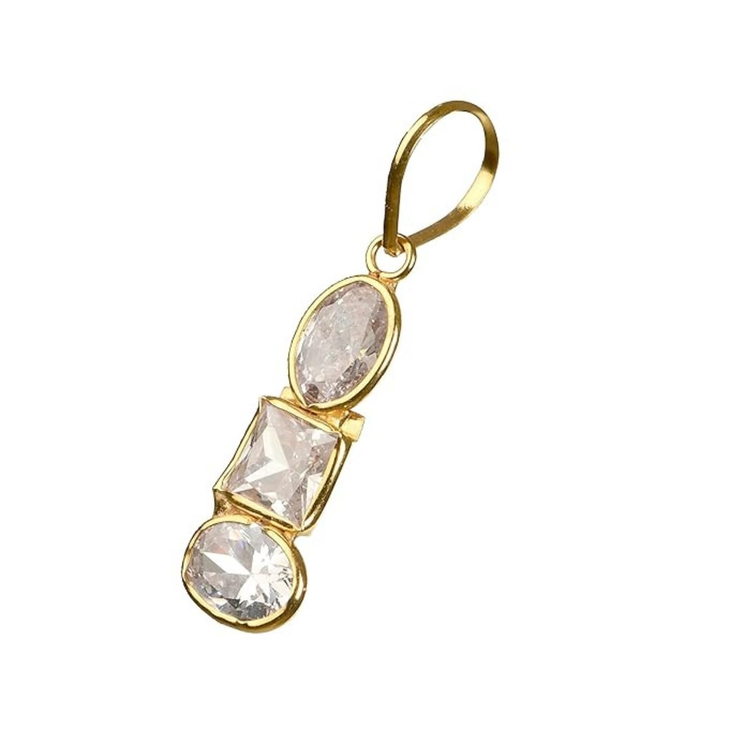 14k Hallmark Gold Snowdrop Pendant for Girls & Women (White Polki Stones)