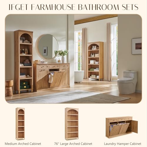 Image of IFGET Triple Tilt Out Trash Cabinet, Wood Trash Can Cabinet, Natural