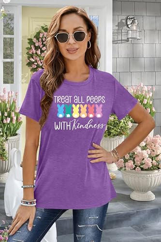 Image of LAZYCHILD Women Easter Teacher Shirts: Funny Treat All with Kindness T-Shirt Bunny Rabbit Tee Tops