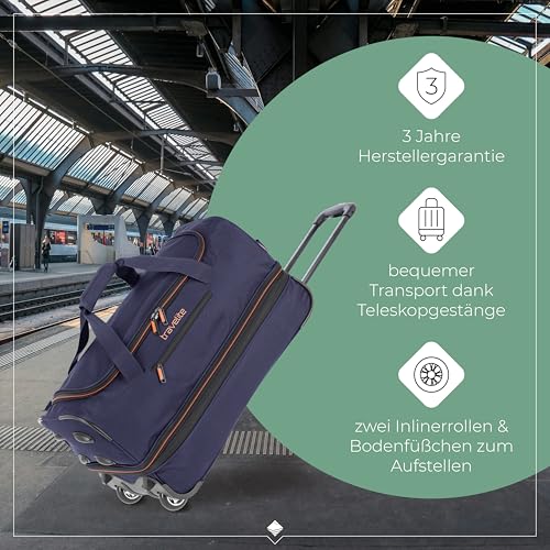Travelite Trolley Reisetasche mit Rollen mittelgroß, erweiterbar, Basics, Weichgepäck Rolltasche mit Dehnfalte, 55 cm, 51-64 Liter