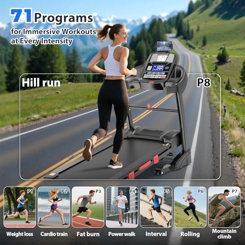 Image of 5HP Foldable Treadmill for Home w / 15% Auto Incline, 400lbs Capacity, 10MPH Portable Treadmill, 64+7 Programs, Personalized Workout with APP, Running Walking Treadmill