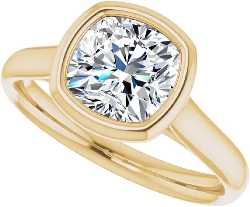 1CT-3CT Cushion Cut Engagement Ring Solitaire Bezel Moissanite Anniverasary Ring for Women Promise Gifts for Her 925 Silver/10K/14K/18K Gold