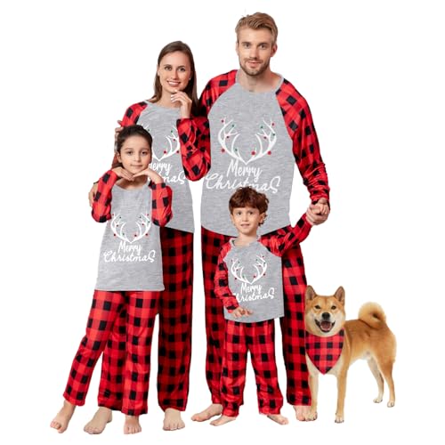 Umeyda Matching Christmas Pjs For Family,Pajamas Christma Sets, Xmas Holiday Family Sleepwear Outfits Men, Grid Deerhead, XL