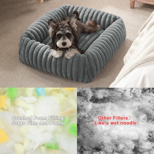 Dog Beds for Small Dogs, Washable Orthopedic Dog Bed with Removable Cover, Rectangle Soft Calming Sleeping Puppy Bed Durable Pet Cuddler with Anti-Slip Bottom, 20"x19"x6" Grey - Image 4