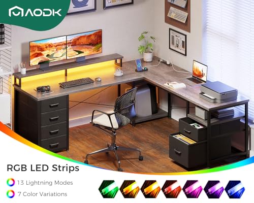 Image of AODK 66 inch L Shaped Desk, 113 inch Computer Desk for Home Office and Gaming